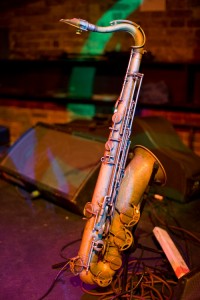 Saxophone on stage with mood lighting